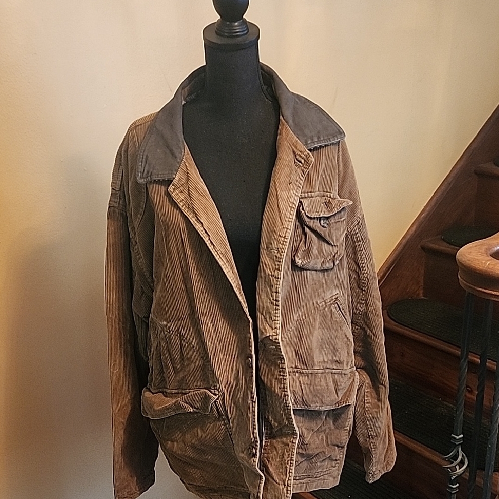 Men’s Vintage Greatland Corduroy Jacket Brown XL | Leather Collar